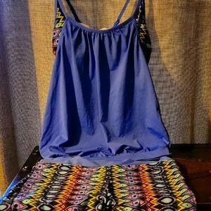 Vibrant Blue & Multicolored Swimsuit Top & Bottoms